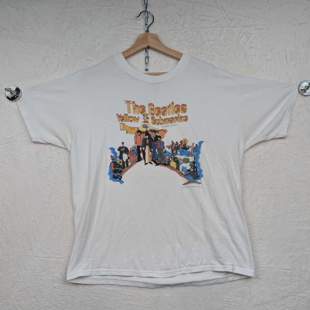 VTG Fruit of the Loom T-Shirt Men's Large White The Beatles Yellow Submarine 90s
